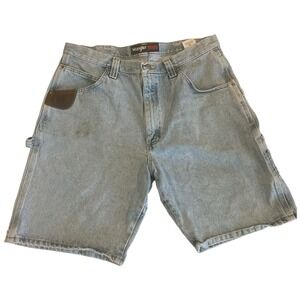 Wrangler Riggs Workwear Shorts Mens SZ 36 Blue Denim Carpenter Pockets Relaxed‎